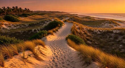 Golden Hour at the Beach - A Path Through the Dunes.