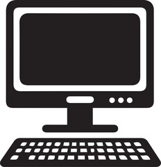 black vector icon of a computer on a white background, simple design, flat illustration style, in black and white colors