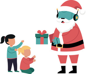 Robot Santa Giving Gifts to Children