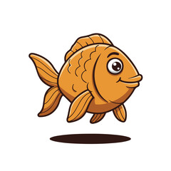 Cute cartoon goldfish character swimming happily
