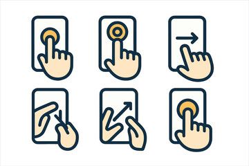 Common mobile touch screen gestures set including tap double tap swipe and zoom actions