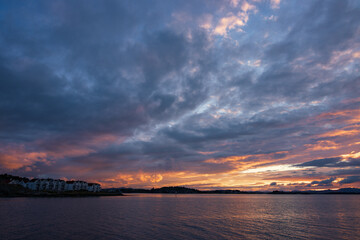 Sunrise next to the fjord in Stavanger (Norway)