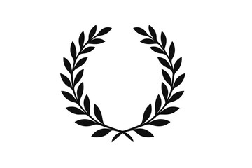 Obraz premium Minimalist black laurel wreath symbolizing success and honor isolated on white background