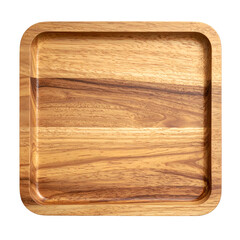 Top-down shot of a square, wooden, recessed tray with rounded corners