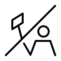 Line icon showing a crossed selfie stick, representing restriction on taking selfies in certain zones.