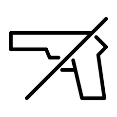 Outline vector of a crossed gun symbol, used to indicate firearm or weapon restrictions.