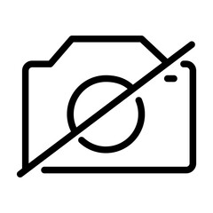 Line art icon of a crossed camera, used to indicate photography is not allowed in restricted zones.