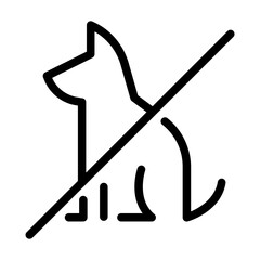 Outline icon showing a crossed dog, used for pet restrictions in public or private areas.