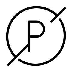 Outline icon of a crossed parking sign, used to indicate parking restriction zones.