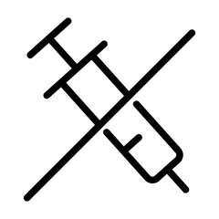 Outline icon showing a crossed syringe, used for drug or medical injection restriction.