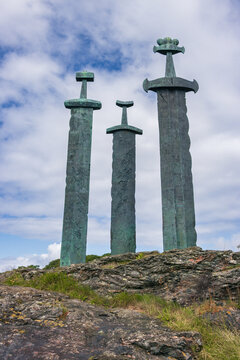 The monument of three giant swords (Sverd i fjell) in Stavanger (Norway)