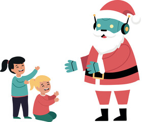 Children Greeting Santa Robot