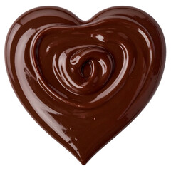 Heart-shaped swirl of rich, dark, glossy chocolate, isolated on a black background