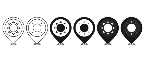Map pin with sun icon. Illustration vector
