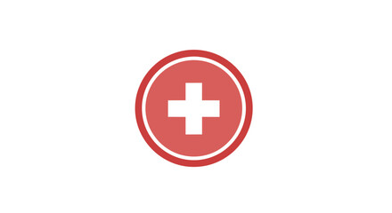 Obraz premium Red circular icon with a white plus sign for medical healthcare or add button.