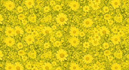 Vibrant Field of Yellow Flowers in Full Bloom.
