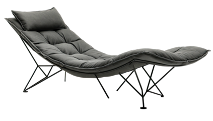 Contemporary gray cushioned lounge chair with slim black metal frame