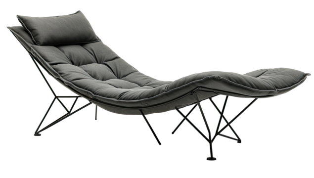 Contemporary gray cushioned lounge chair with slim black metal frame