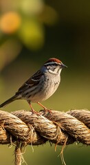 Chipping Sparrow Perched on Rope - A Moment in Natures Embrace.