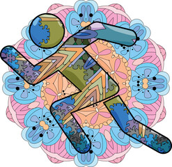 Athletics decorative icon on mandala. Olympic sport