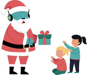 Robot Santa Giving Gifts to Children