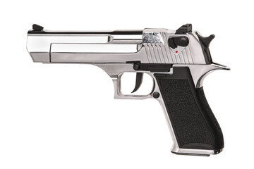 Heavy caliber semi-automatic pistol on white
