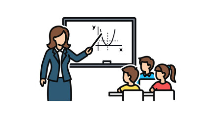 Teacher Explaining Math Graph to Students in Classroom.