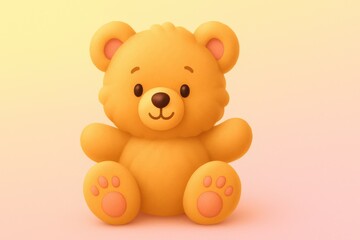 Fototapeta premium Adorable fluffy teddy bear character sitting centered on a smooth pastel gradient background