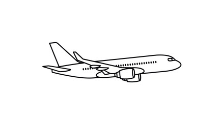 Simple Black and White Line Art Drawing of a Commercial Passenger Airplane.