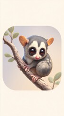 Naklejka premium Adorable Lemur Perched on Branch with Big Eyes and Cute Appearance.