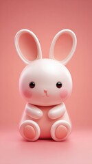 Obraz premium Adorable Pink Bunny Rabbit Sitting on Pink Background.