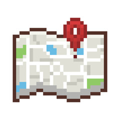Pixel Art Map Icon with Location Marker Game UI Element