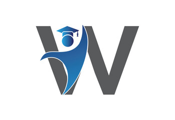 Graduation flat Icon human with latter W design concept