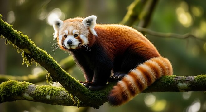 Red Panda on a Branch - A Captivating Wildlife Portrait.