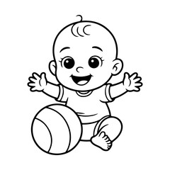 A baby playing on the ground with the ball isolated on transparent background