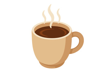 Obraz premium Simple steaming hot coffee cup in a beige ceramic mug isolated on white background