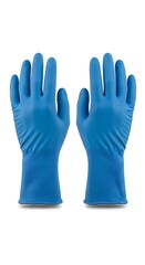 Fototapeta premium Pair of Blue Rubber Gloves for Cleaning and Protection on White.