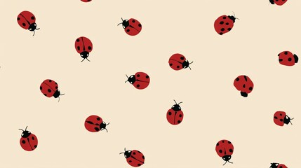 Colorful ladybug pattern on a soft beige background.