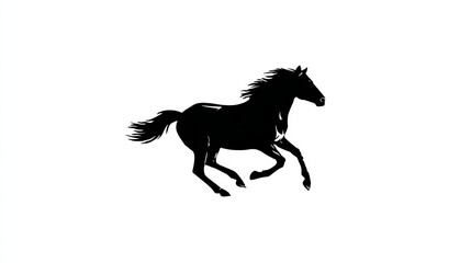 A dynamic silhouette of a galloping horse in black.