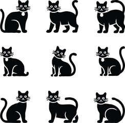 Clean black and white vector illustration of cat icons like 3.eps