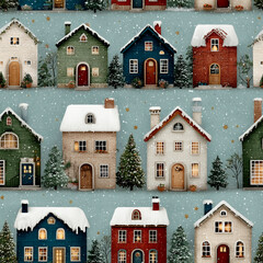 Dibujo infantil casas nevadas