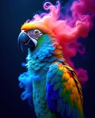 blue and yellow macaw in colorful haze