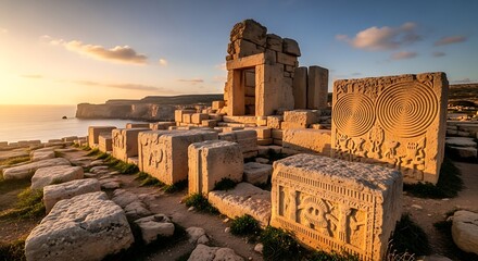 Naklejka premium Mnajdra Temples at Sunset - Ancient Maltese Megalithic Site.