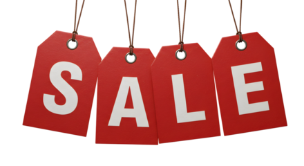 Big Sale Event with Red Price Tags. Isolated on transparent background, png