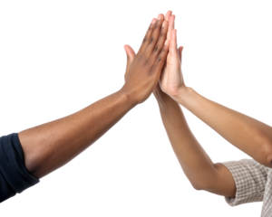 Two hands giving a high five gesture of success celebration and agreement isolated on transparent background