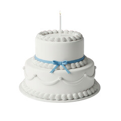 Two tier white cake with blue ribbon isolated on transparent background