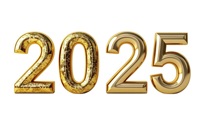 Festive 3D “2025” Gold Number Pair – isolated on transparent background