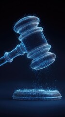 Digital gavel and sound block against dark background with conceptual design