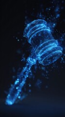 Digital gavel illustration against dark backdrop for legal concept