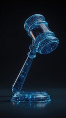 Digital gavel depicting justice and law concept on a dark background